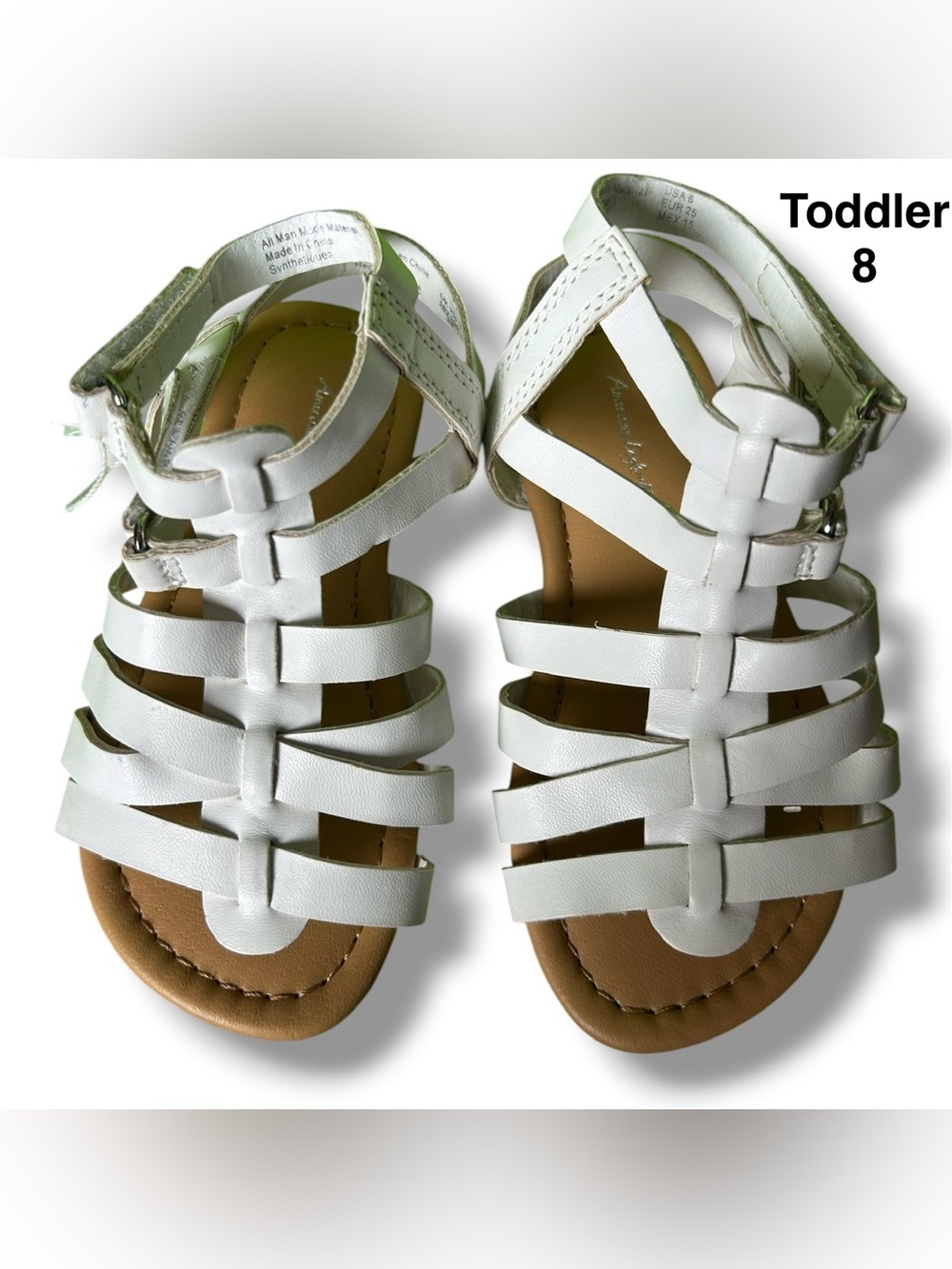 American Eagle White Girls Strappy Flat Gladiator Sandals Size 8